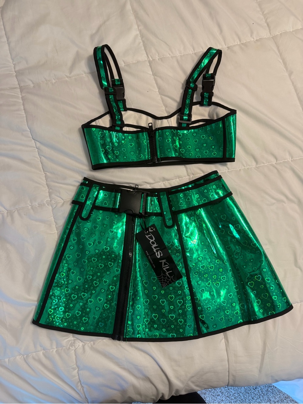 Dolls Kill Metallic Emerald Green Mini Skirt Set - Picture 2 of 2
